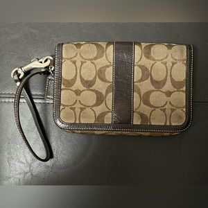 Coach - Brown Monogram Wristlet Wallet w/ Leather Trim